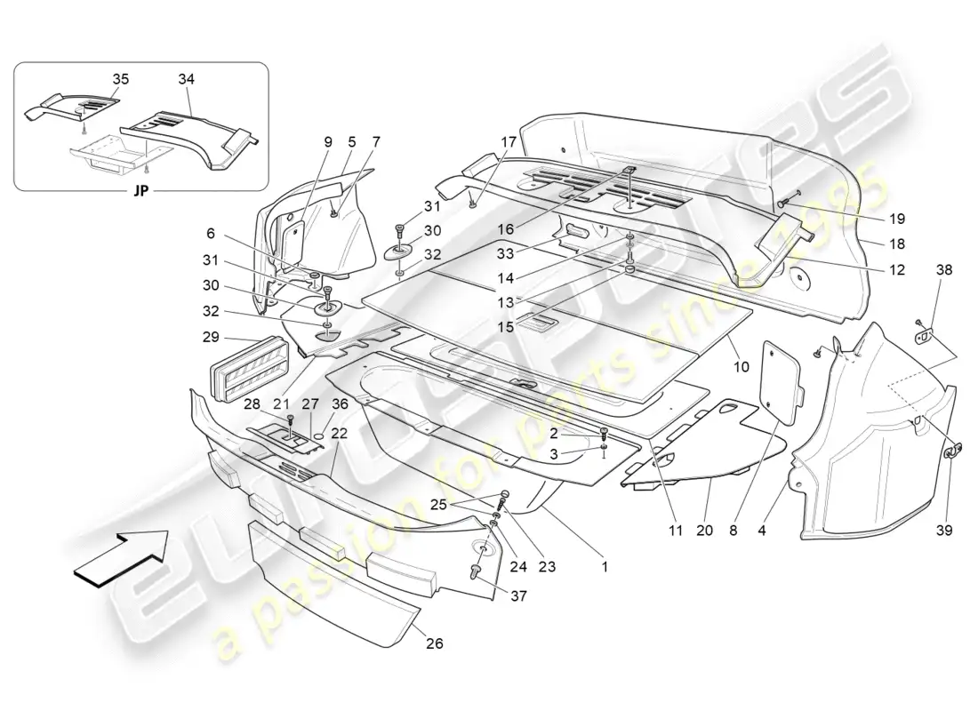 maserati granturismo (2016) alfombrillas para maletero diagrama de piezas