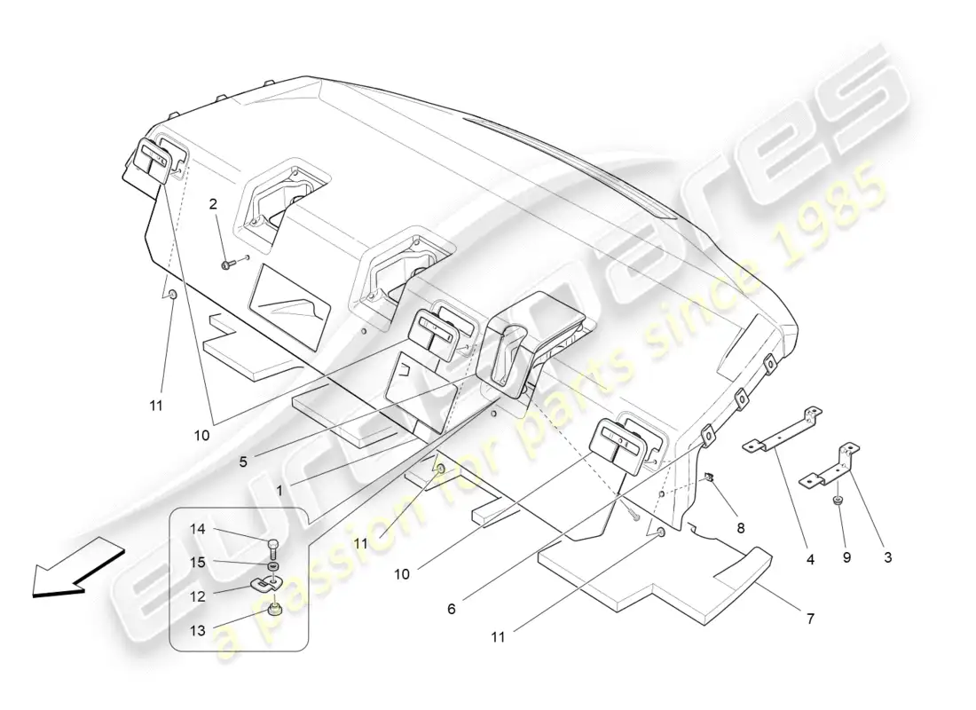 maserati qtp 3.0 tds v6 275hp (2015) diagrama de piezas del estante trasero para paquetes