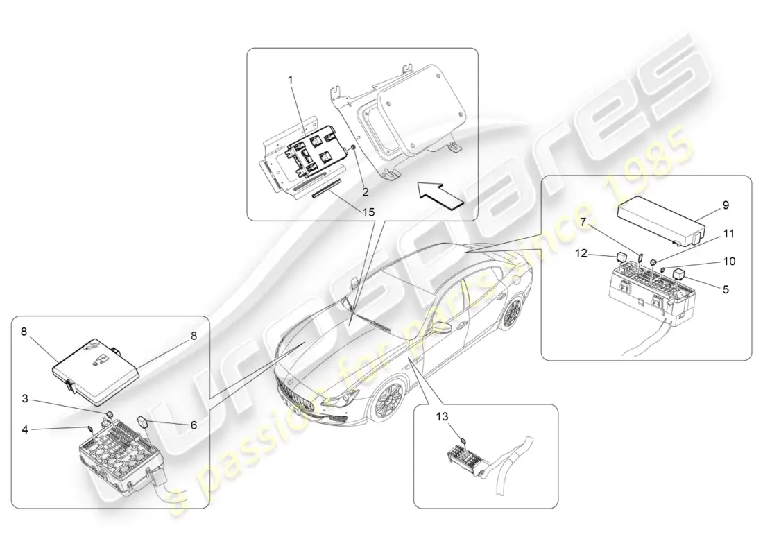 maserati qtp 3.0 tds v6 275hp (2015) diagrama de piezas de relés, fusibles y cajas