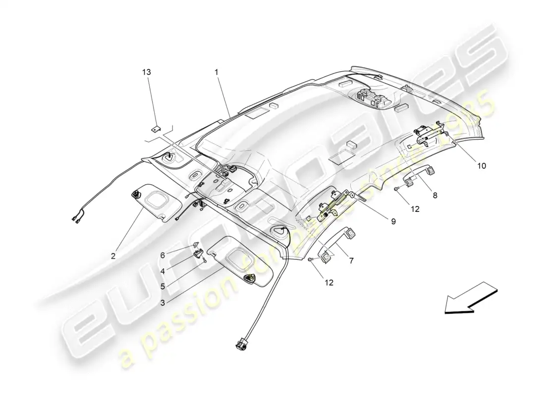 maserati qtp 3.0 tds v6 275hp (2015) diagrama de piezas de techo y parasoles