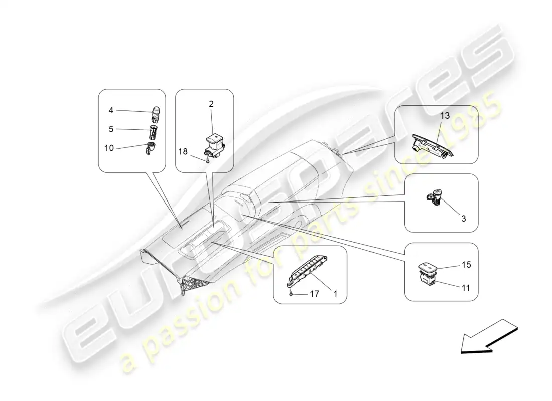 maserati qtp 3.0 tds v6 275hp (2015) diagrama de piezas de los dispositivos de la consola central