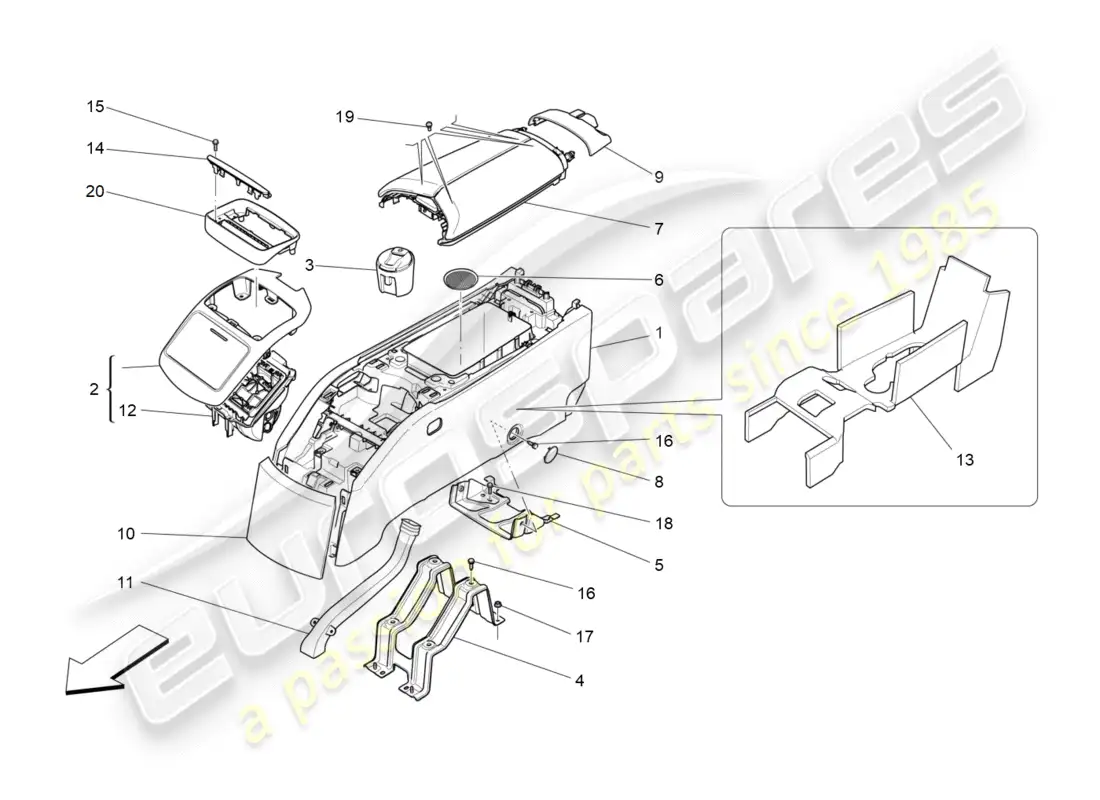 maserati qtp 3.0 tds v6 275hp (2015) consola de accesorios y consola trasera diagrama de piezas