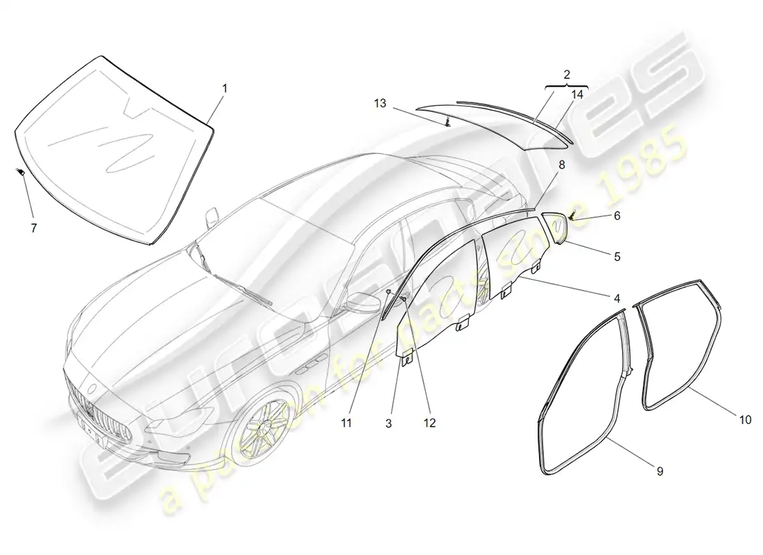 maserati qtp 3.0 tds v6 275hp (2015) diagrama de piezas de ventanas y listones de ventanas