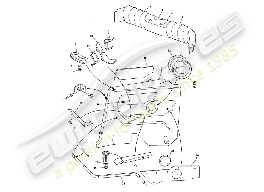 aston martin v8 volante (2000) diagrama de piezas de moldura trasera
