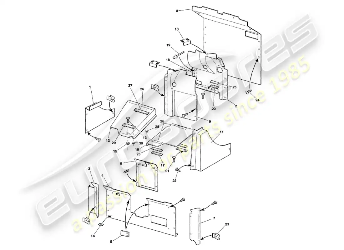aston martin v8 volante (2000) adorno de bota diagrama de piezas