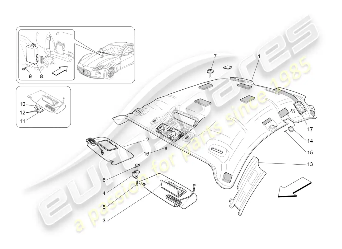 maserati granturismo (2008) parasol y techo diagrama de piezas