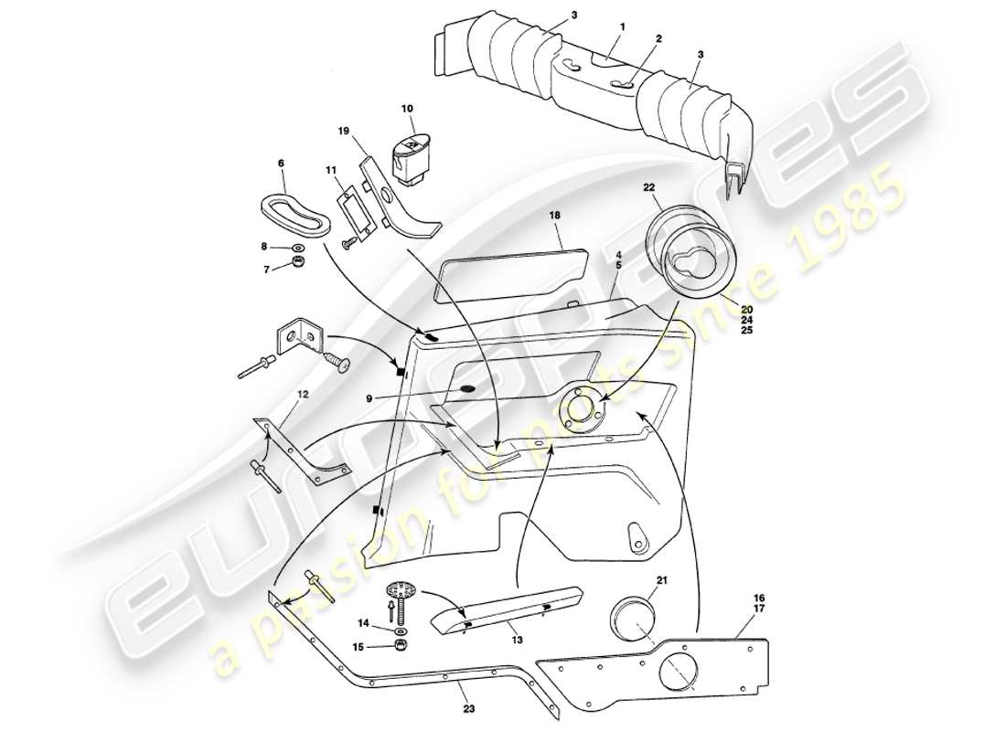 aston martin v8 volante (1999) adorno trasero diagrama de piezas