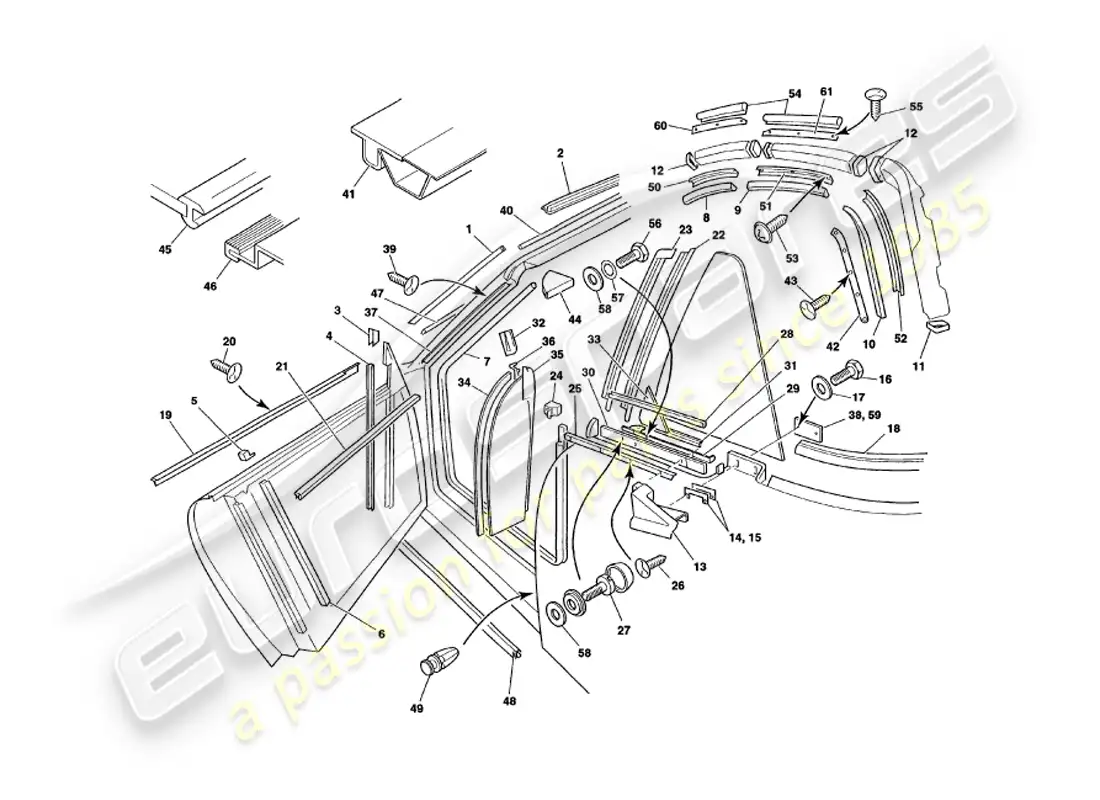 aston martin v8 volante (1998) sellos meteorológicos diagrama de piezas