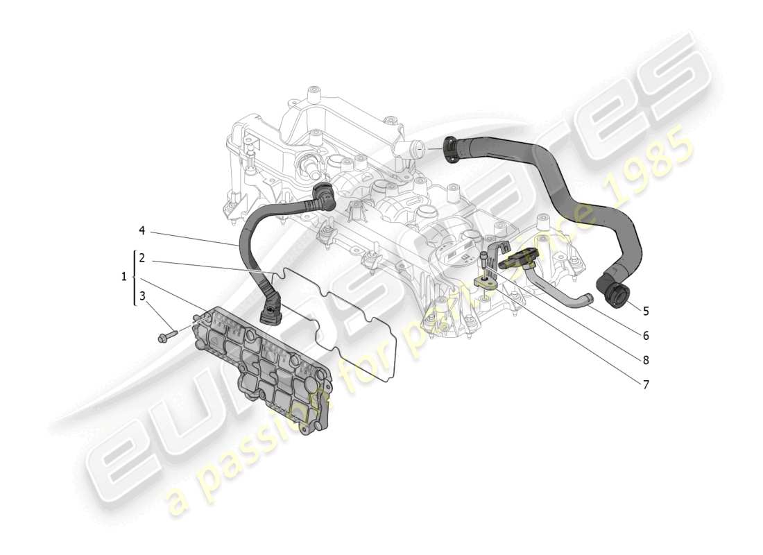 maserati grecale gt (2023) diagrama de piezas del sistema de recirculación de vapores de aceite