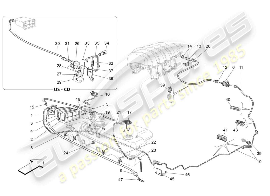 maserati grancabrio mc (2013) diagrama de piezas del sistema de recirculación de vapores de combustible