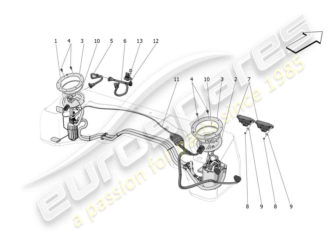 maserati mc20 (2022) diagrama de piezas de bombas de combustible y líneas de conexión