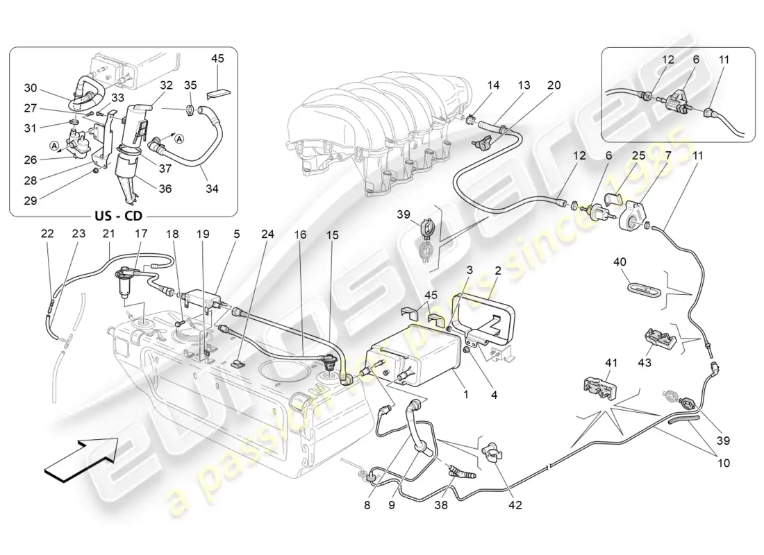 maserati granturismo (2011) fuel vapour recirculation system diagrama de piezas