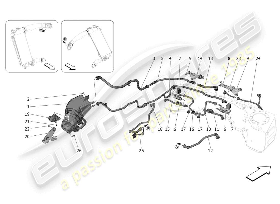 maserati mc20 (2022) diagrama de piezas del sistema de recirculación de vapores de combustible