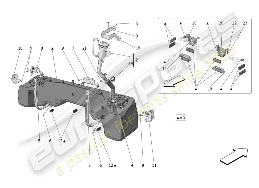 maserati mc20 (2022) diagrama de piezas del tanque de combustible