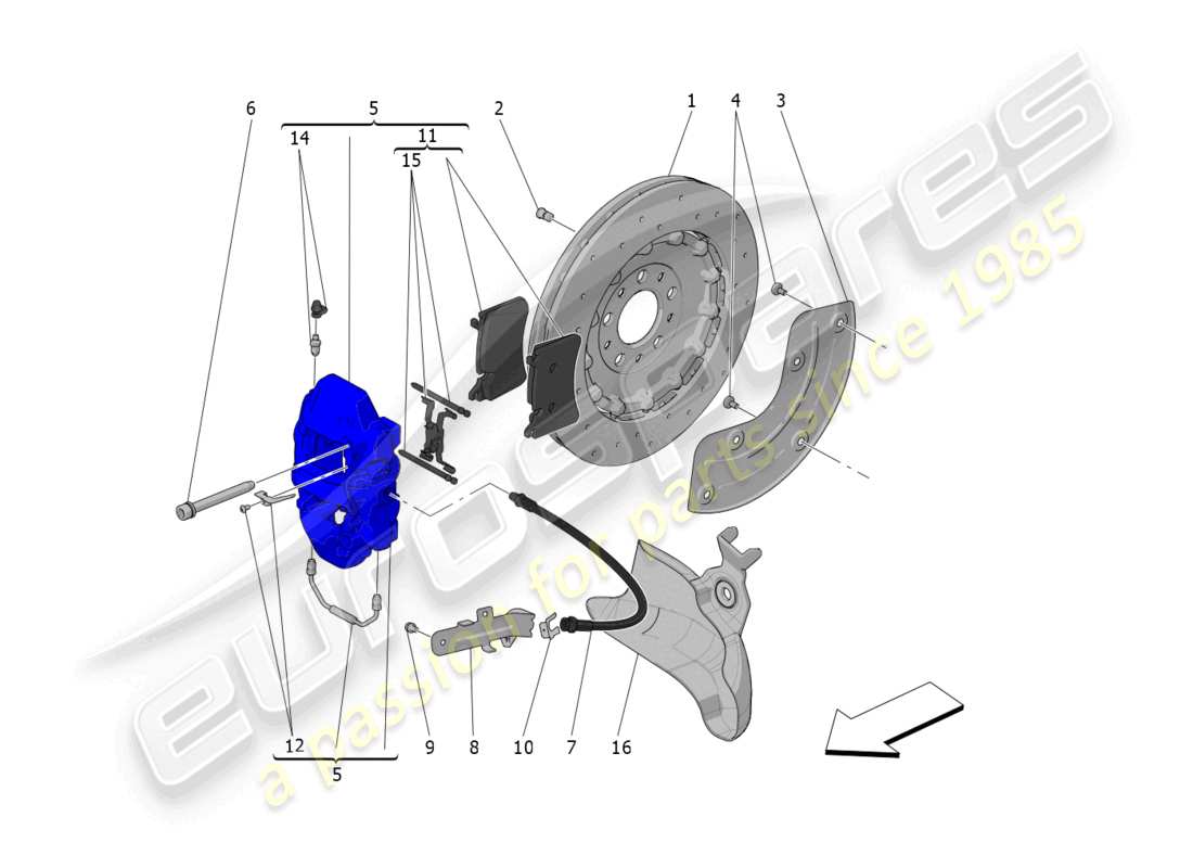 maserati mc20 (2022) diagrama de piezas de los dispositivos de frenado en las ruedas traseras