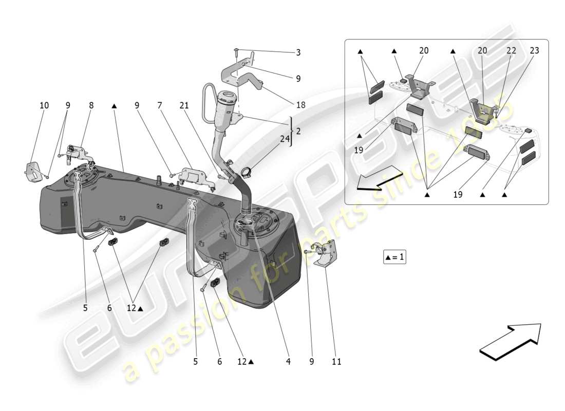 maserati mc20 (2023) depósito de combustible diagrama de piezas
