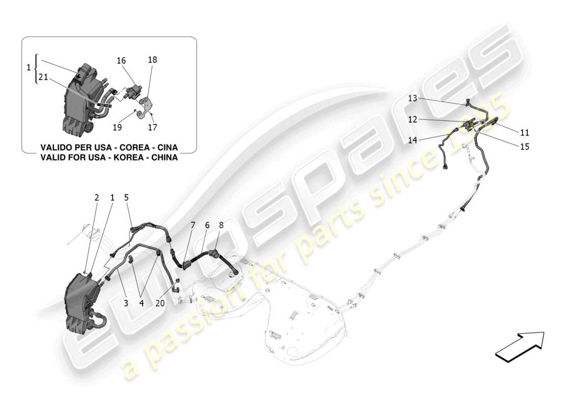 maserati grecale gt (2023) diagrama de piezas del sistema de recirculación de vapores de combustible