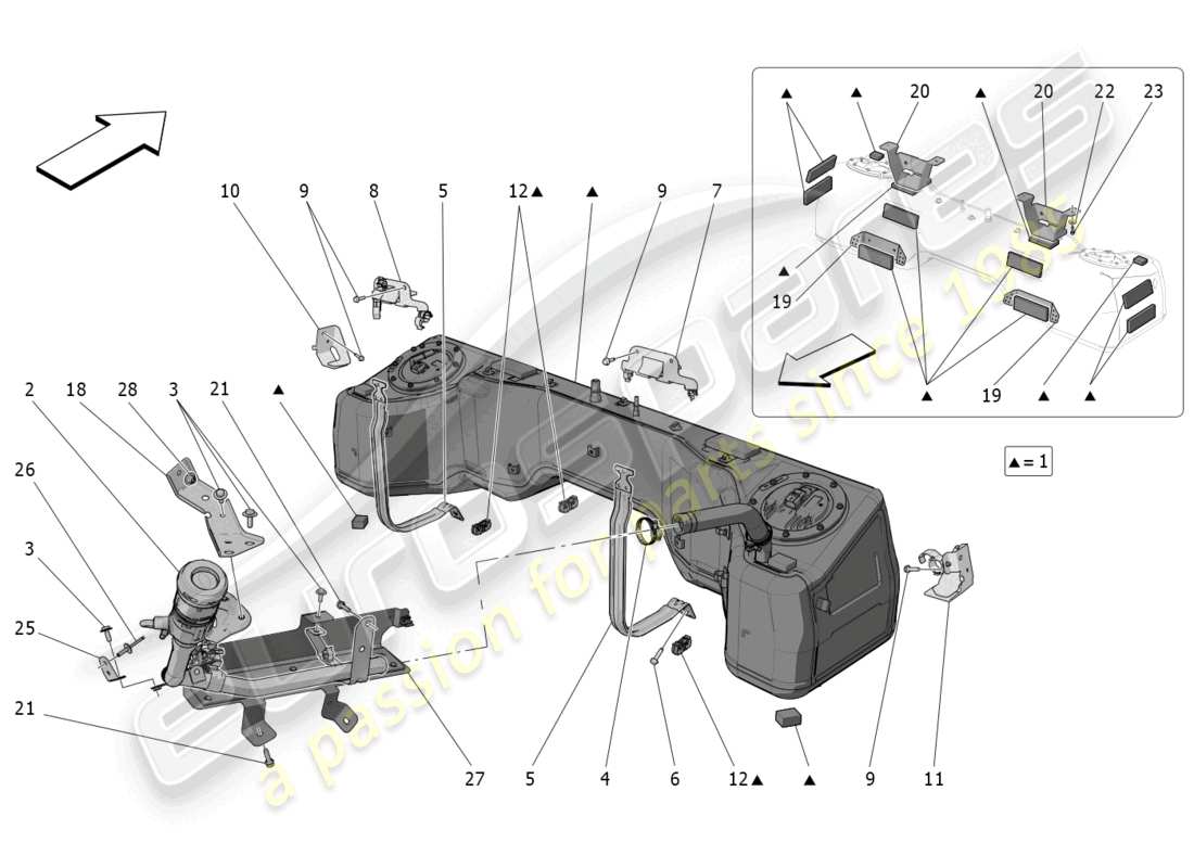 maserati mc20 cielo (2023) depósito de combustible diagrama de piezas