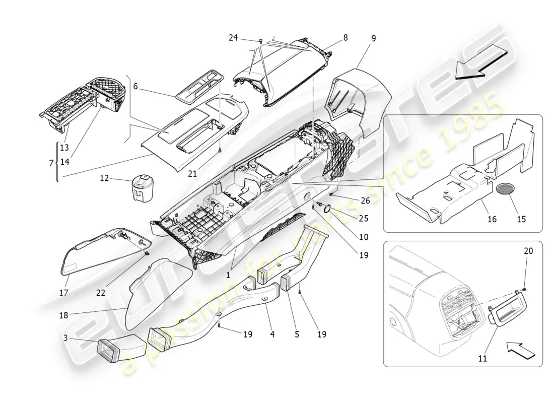maserati qtp 3.0 tds v6 275hp (2015) diagrama de piezas de la consola de accesorios y la consola central
