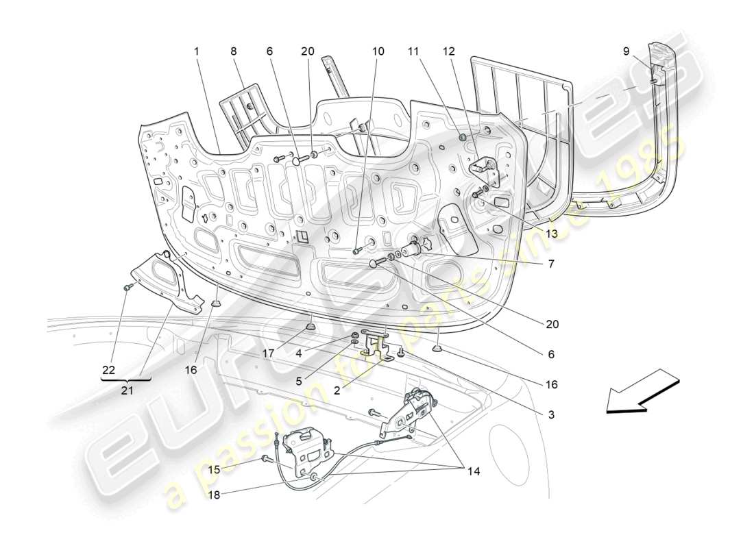 maserati grancabrio mc (2013) capote eléctrico: diagrama de partes de cubiertas