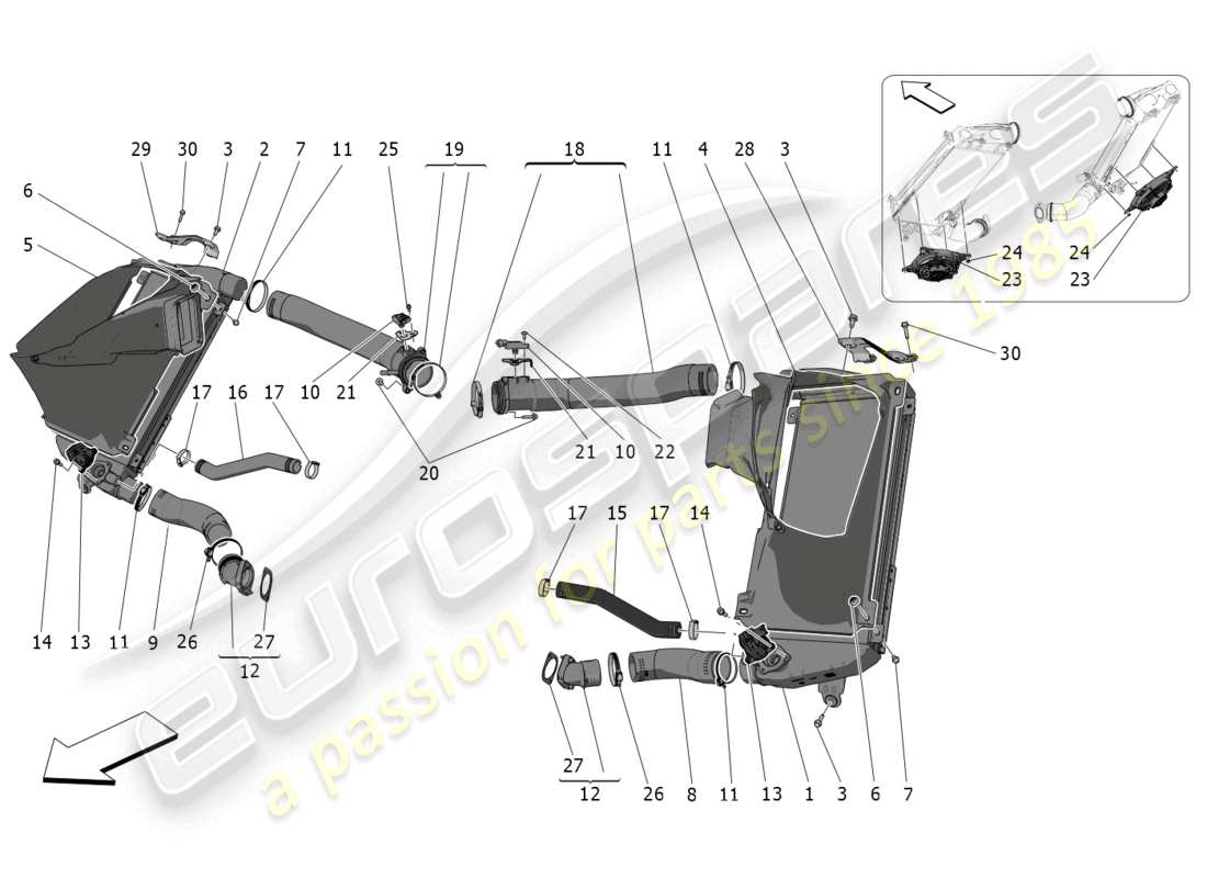 maserati mc20 cielo (2023) sistema de enfriador diagrama de piezas