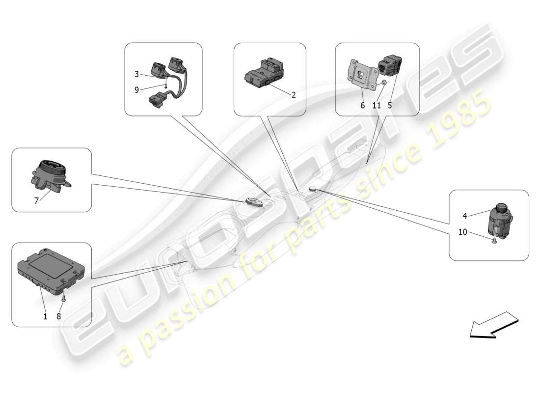 maserati mc20 (2022) diagrama de piezas de los dispositivos de la consola central