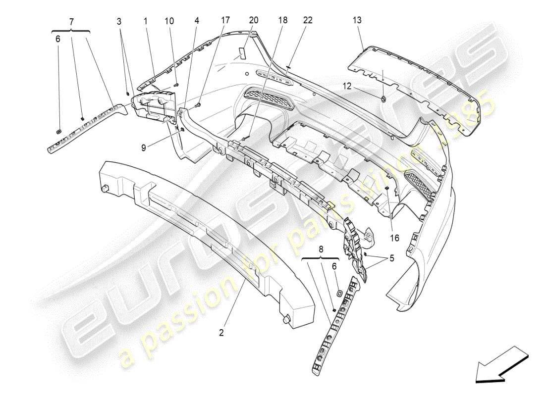 maserati ghibli (2020) parachoques trasero diagrama de piezas