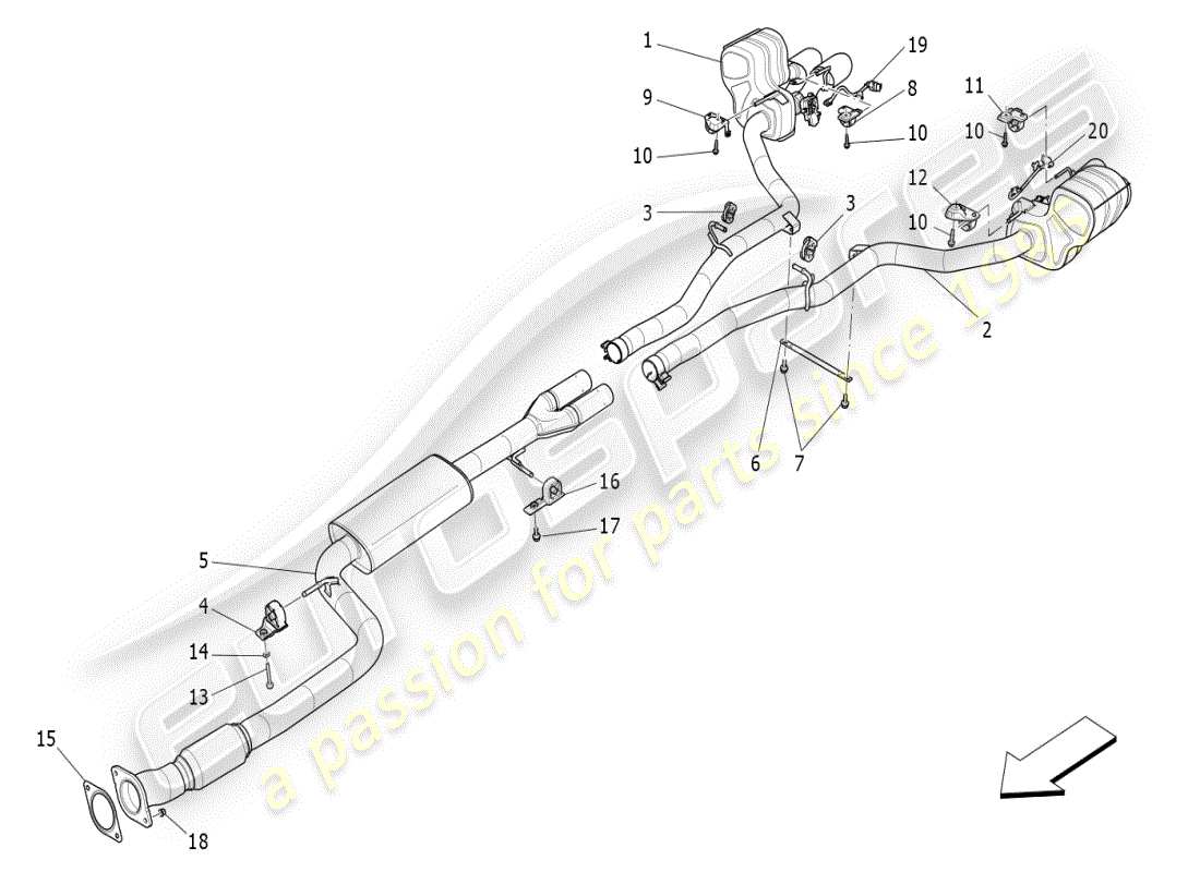 maserati ghibli (2021) diagrama de piezas de silenciadores