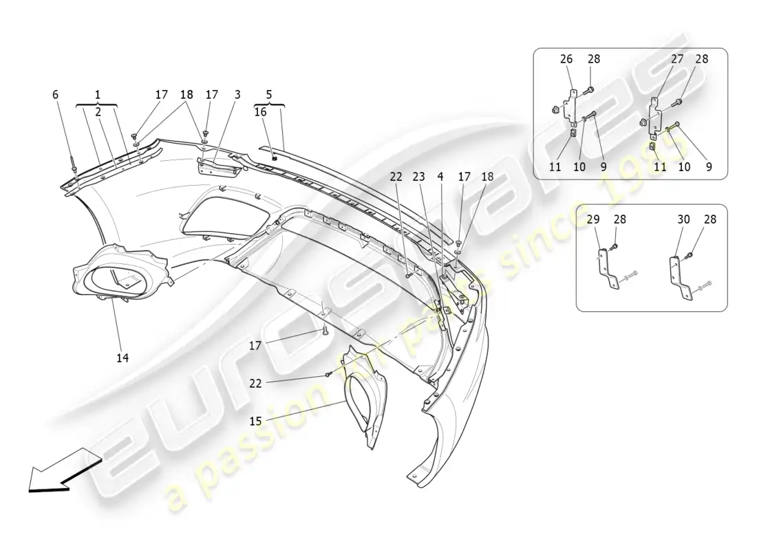 maserati granturismo s (2018) parachoques trasero diagrama de piezas