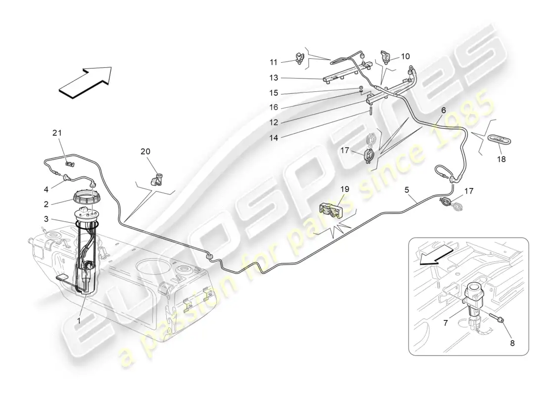 maserati granturismo (2011) bombas de combustible y líneas de conexión diagrama de piezas