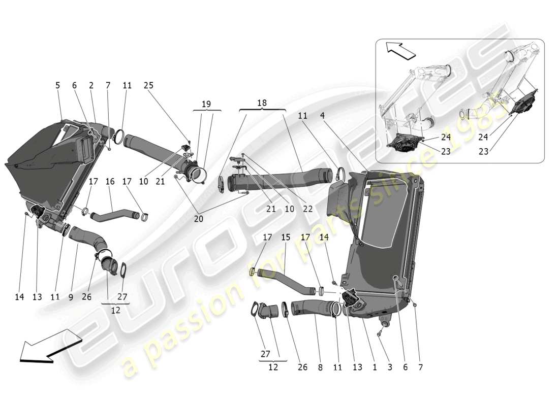 maserati mc20 (2022) diagrama de piezas del sistema intercooler