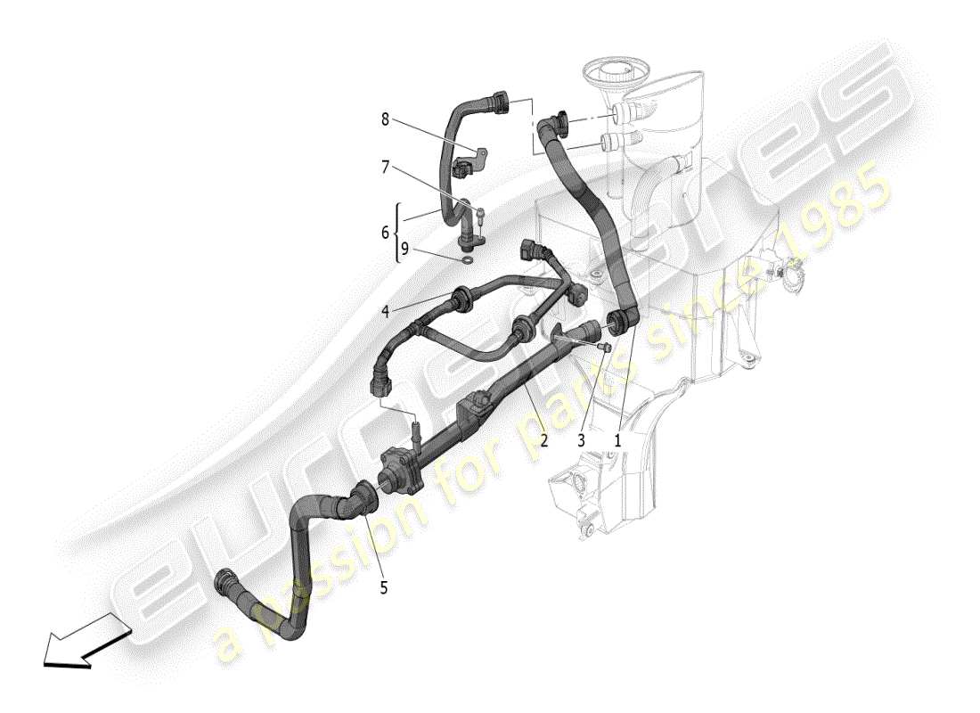 maserati mc20 (2024) diagrama de piezas del sistema de recirculación de vapores de aceite