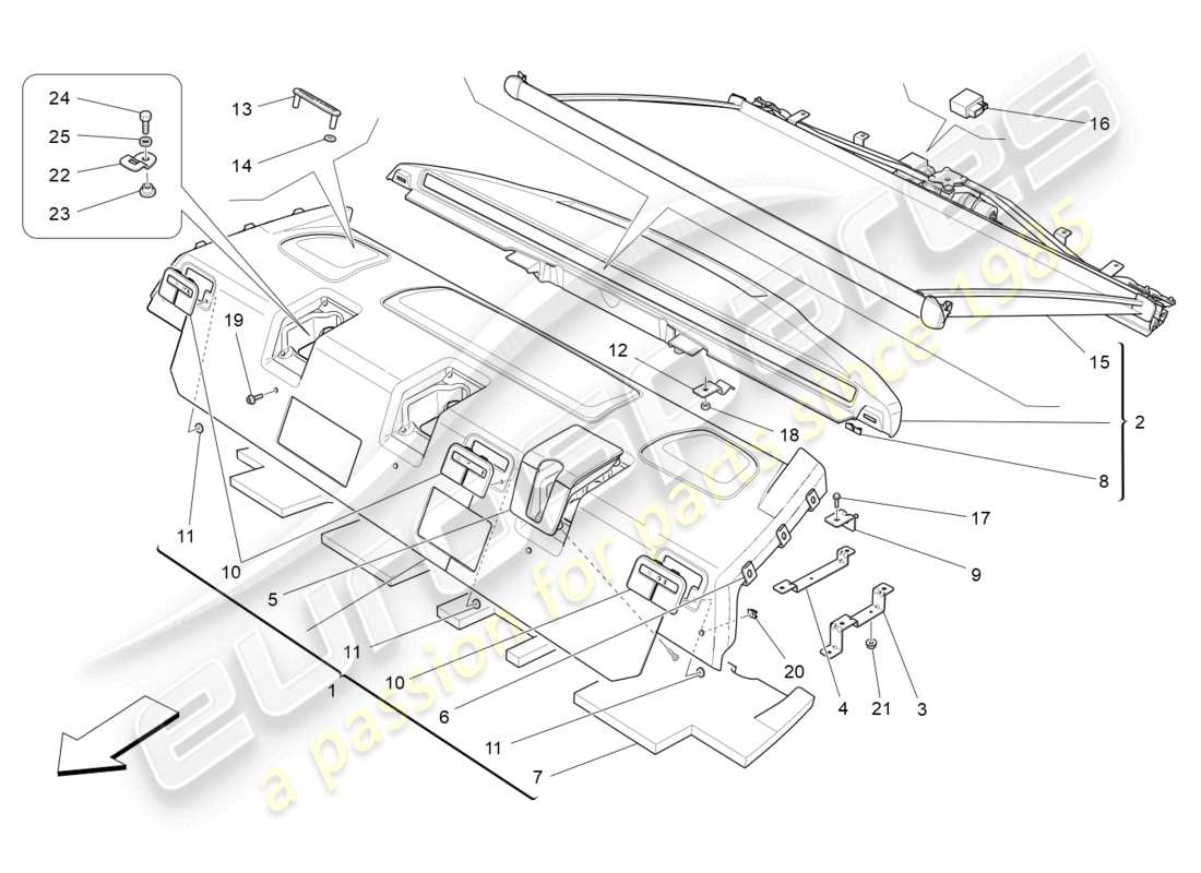maserati quattroporte (2018) diagrama de piezas del estante trasero para paquetes