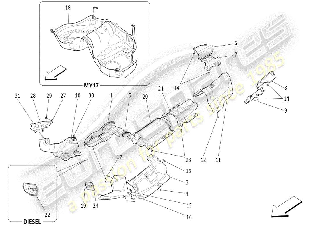 maserati ghibli (2019) paneles aislantes térmicos diagrama de piezas