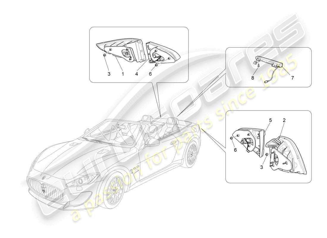 maserati grancabrio mc (2013) diagrama de piezas de los grupos de luces traseras
