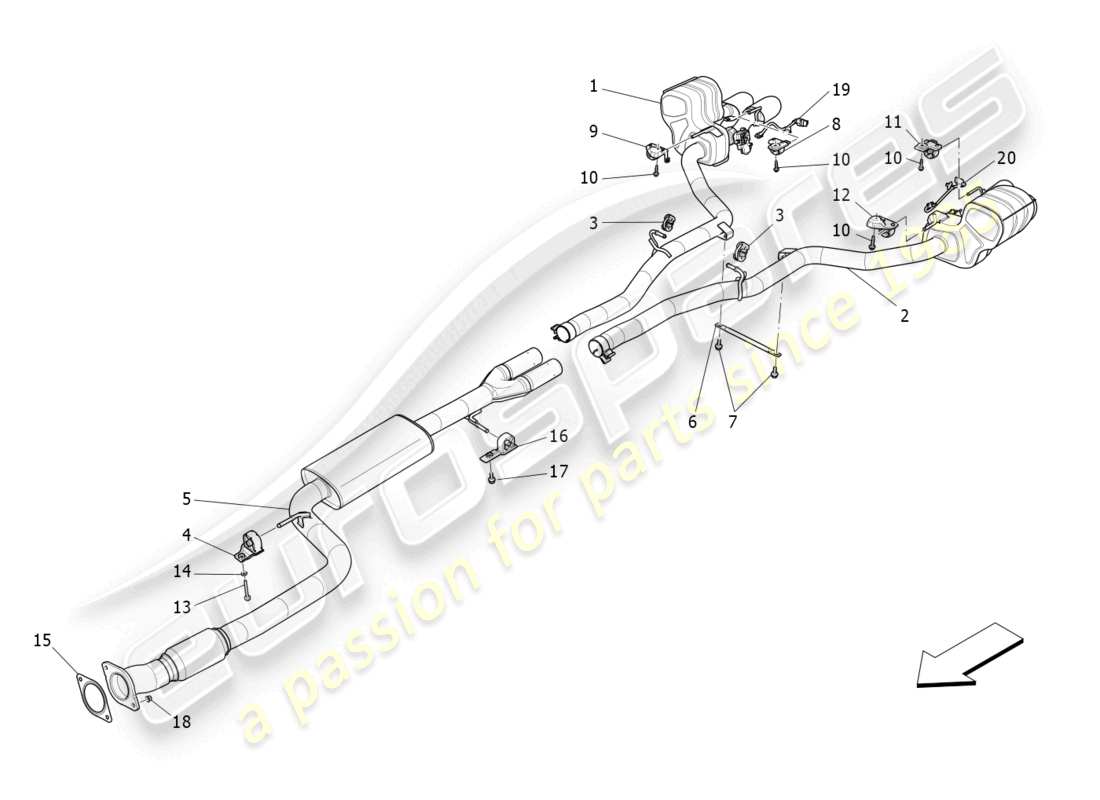 maserati ghibli fragment (2022) diagrama de piezas de silenciadores