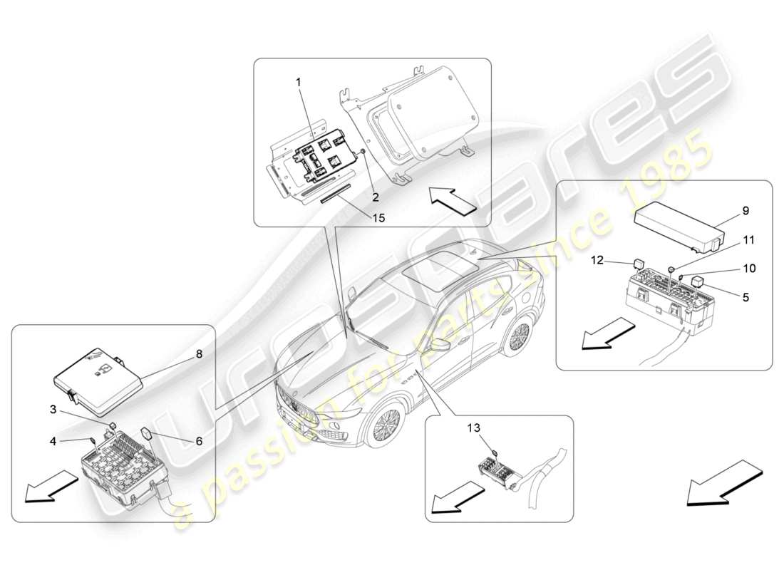 maserati levante (2019) relés, fusibles y cajas diagrama de piezas
