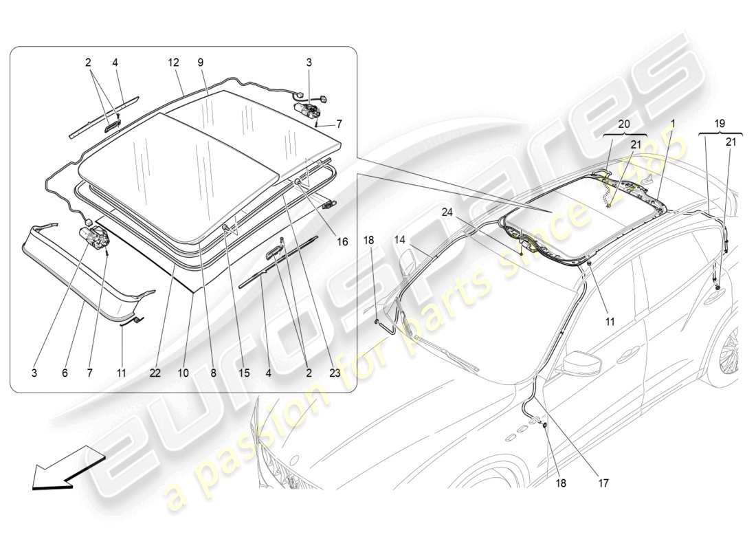 maserati levante (2019) techo corredizo diagrama de piezas