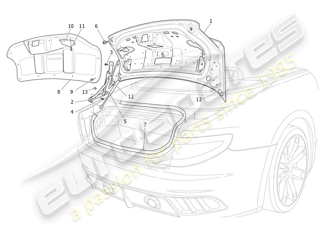 maserati grancabrio mc (2013) diagrama de piezas de la tapa trasera