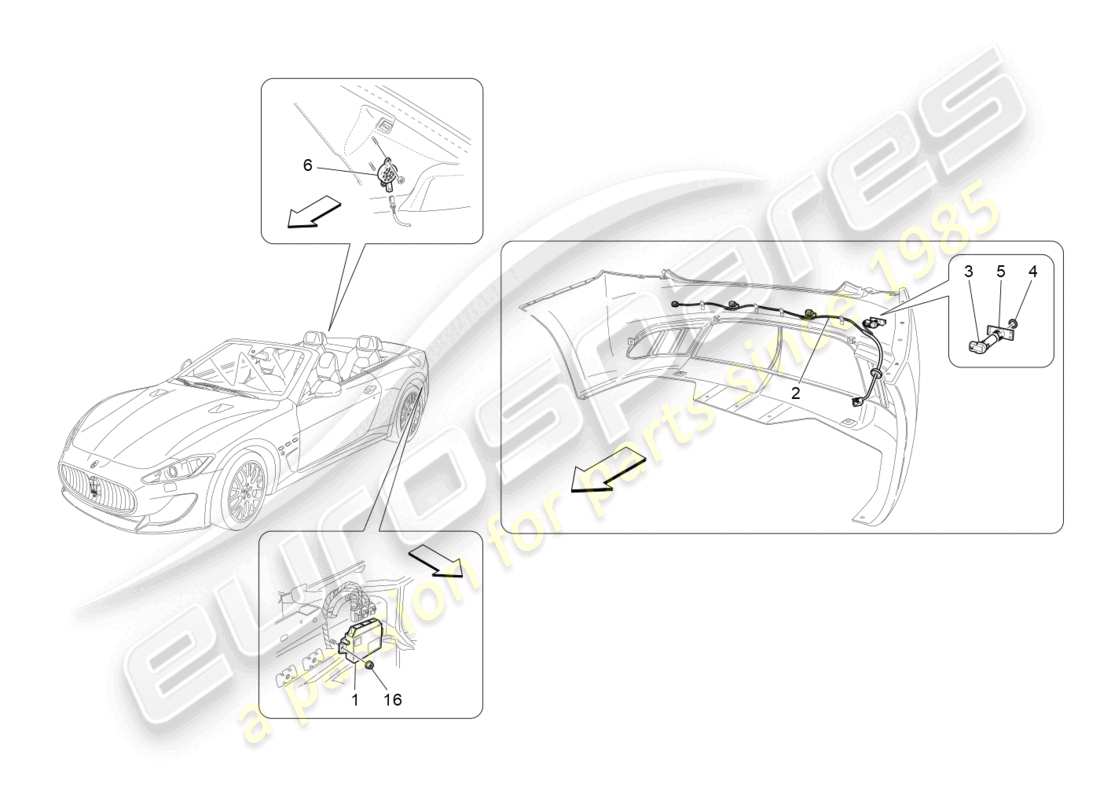 maserati grancabrio mc (2013) diagrama de piezas de los sensores de estacionamiento