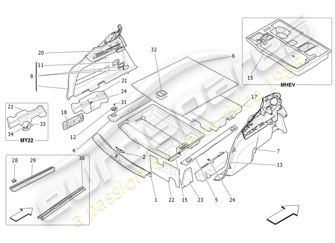maserati levante (2019) alfombrillas para maletero diagrama de piezas