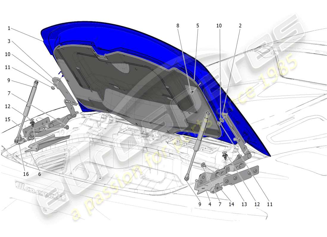 maserati mc20 cielo (2023) diagrama de piezas de la tapa trasera