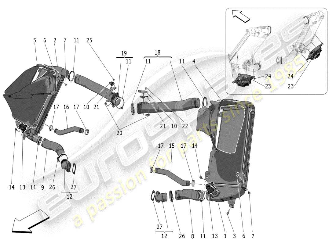 maserati mc20 (2024) diagrama de piezas del sistema intercooler