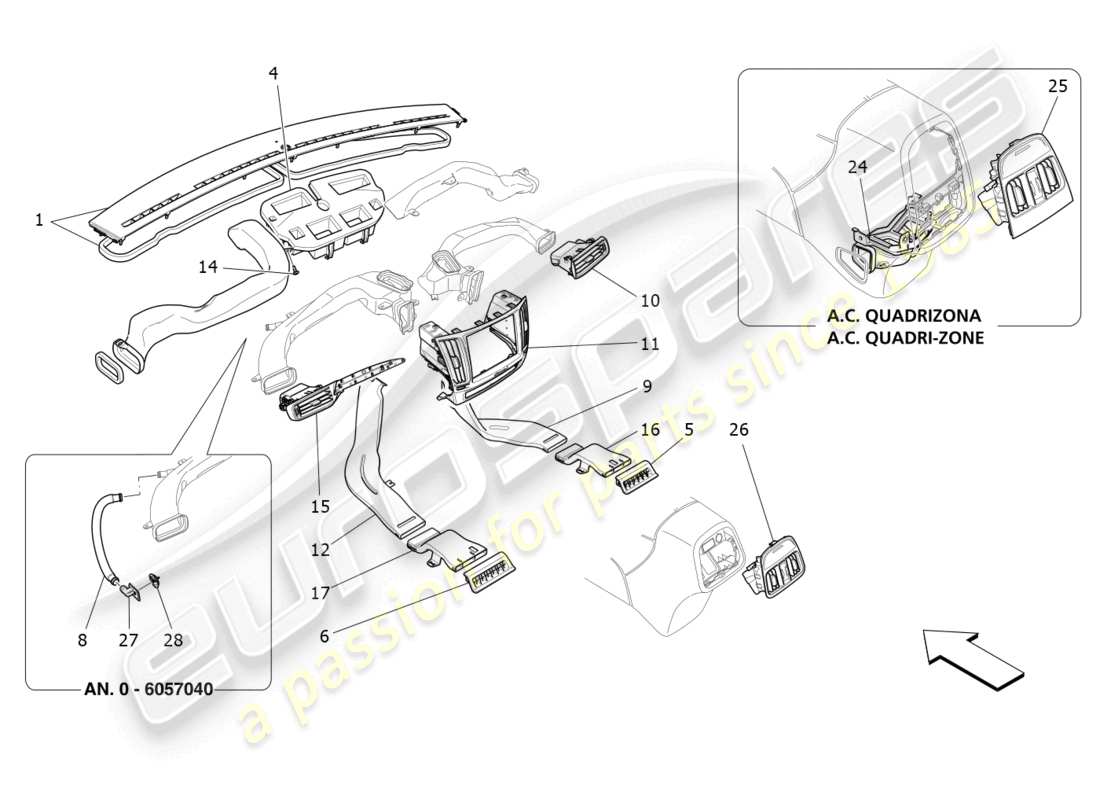 maserati levante (2020) unidad de aire acondicionado: difusión diagrama de piezas