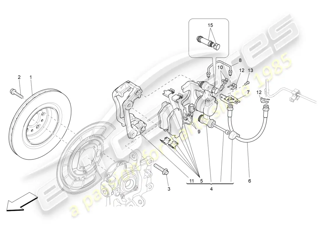 maserati qtp 3.0 tds v6 275hp (2015) diagrama de piezas de los dispositivos de frenado en las ruedas traseras