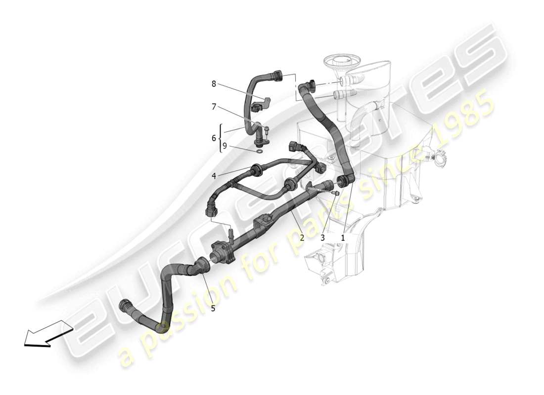 maserati mc20 (2023) sistema de recirculación de vapor de aceite diagrama de piezas