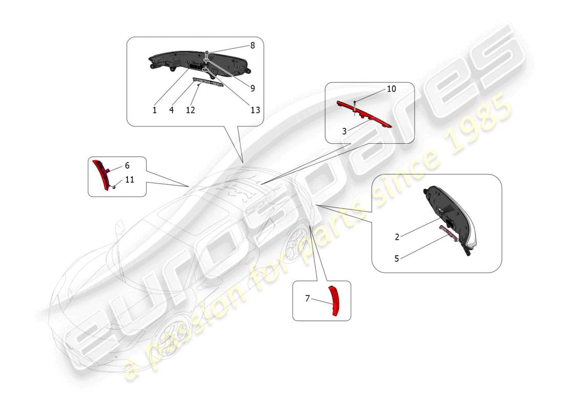 maserati mc20 (2022) grupos de luces traseras diagrama de piezas