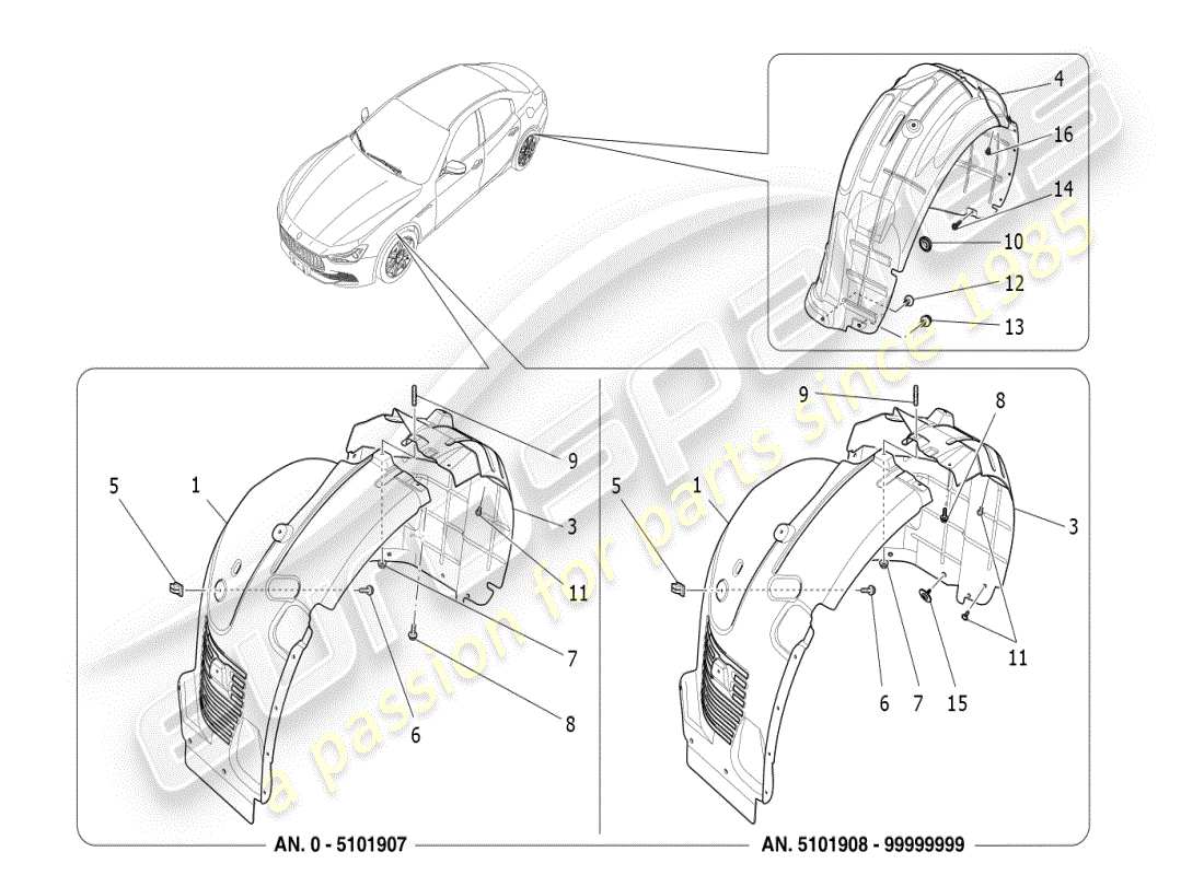 maserati ghibli (2019) rueda y tapas diagrama de piezas