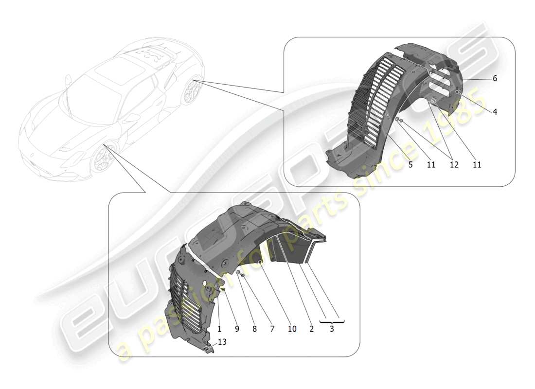 maserati mc20 (2023) diagrama de piezas de la timonera y las tapas