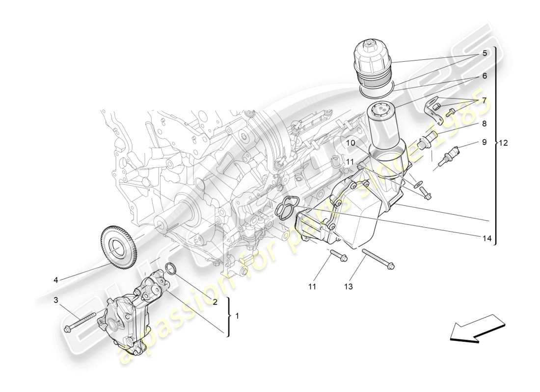 maserati levante (2020) sistema de lubricación: diagrama de piezas de bomba y filtro